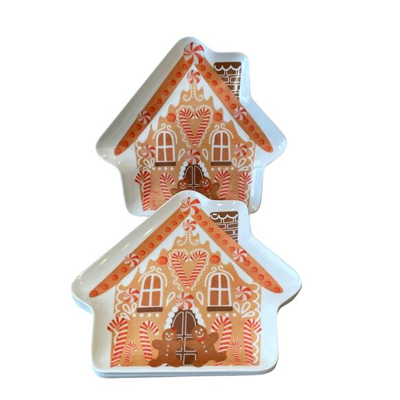 Cupcakes & Cashmere GINGERBREAD HOUSE Melamine Snack Plates Set of 4 New - Picture 8 of 10